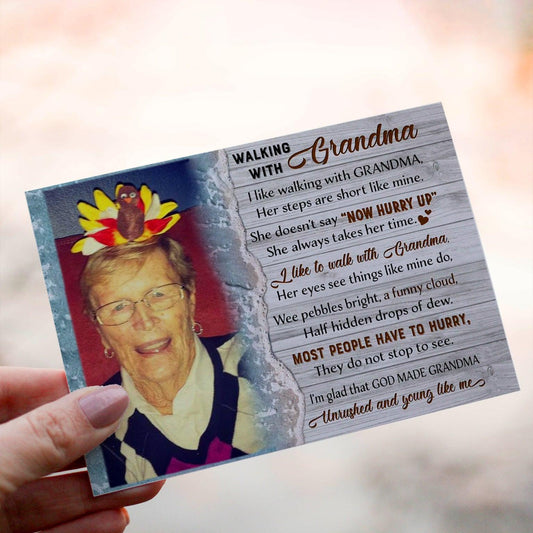 Personalized Crochet Doll with Photo Card "Walking With Grandma"