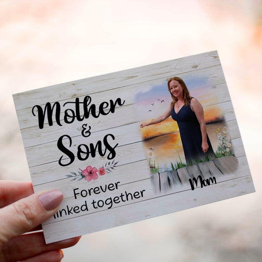 Personalized Crochet Doll with Photo Card "Mother & Sons Forever Linked Togeter"