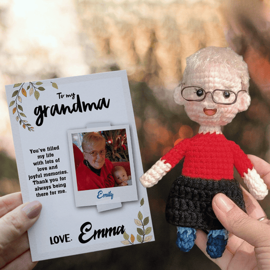 Personalized Crochet Doll with Photo Card "To My Grandma"